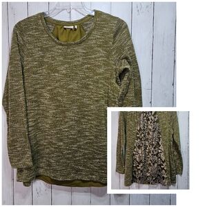 LOGO by Lori Goldstein Melange Boulce Knit Sequin Floral Back Shirt Size Large.